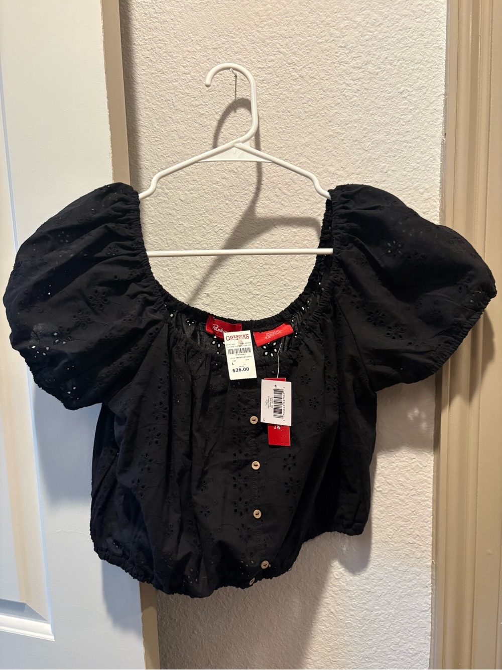 NWT Cavender’s Panhandle Black puff sleeve crop top Large